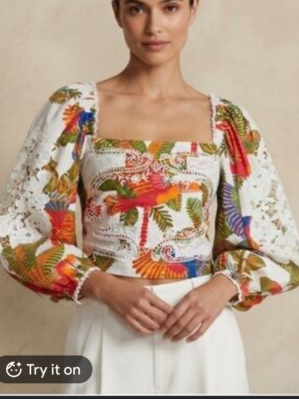 FARM RIO Boho Floral Cutwork Peasant Top in Multi-Color
